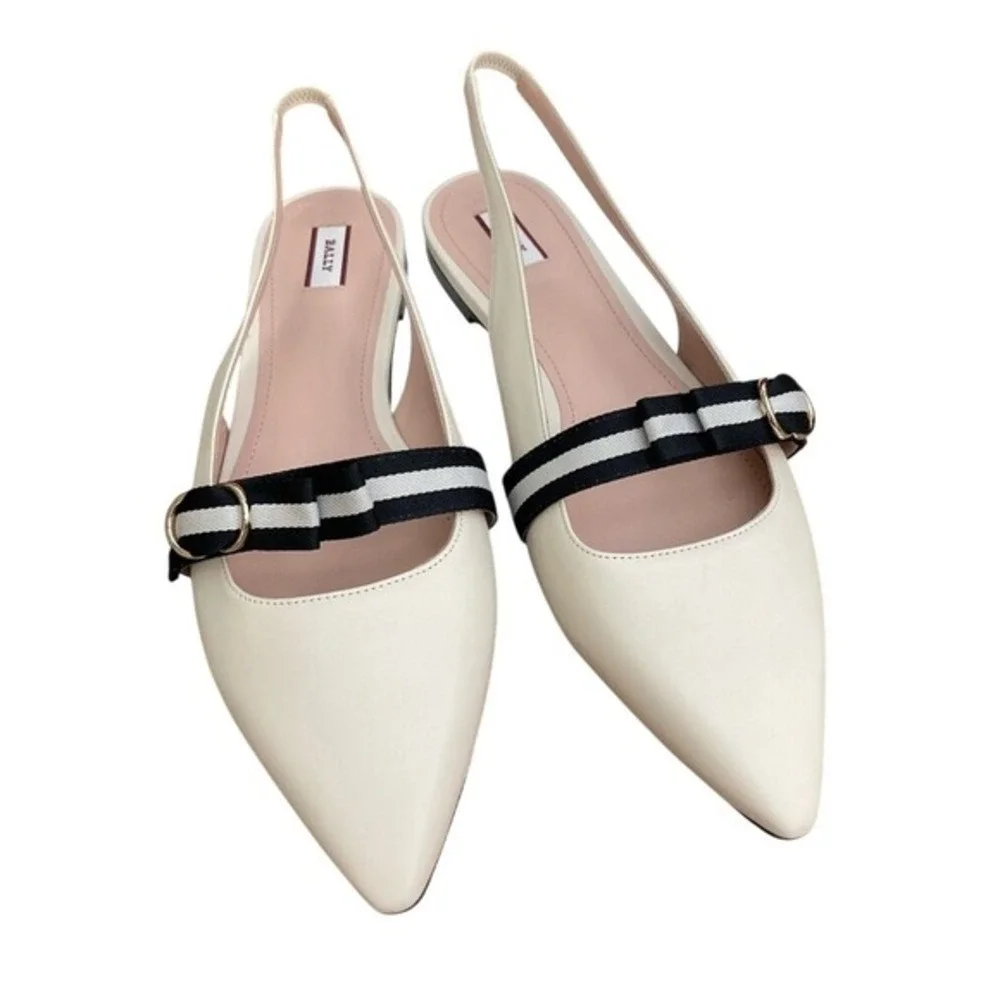 Bally slingback flats /‎ slides women's 10.5 ivory black preppy quiet luxury
